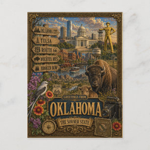 Hälsningar från Oklahoma Vintage Retro Konst Vykort