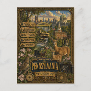 Hälsningar från Pennsylvania Vintage Retro Konst Vykort