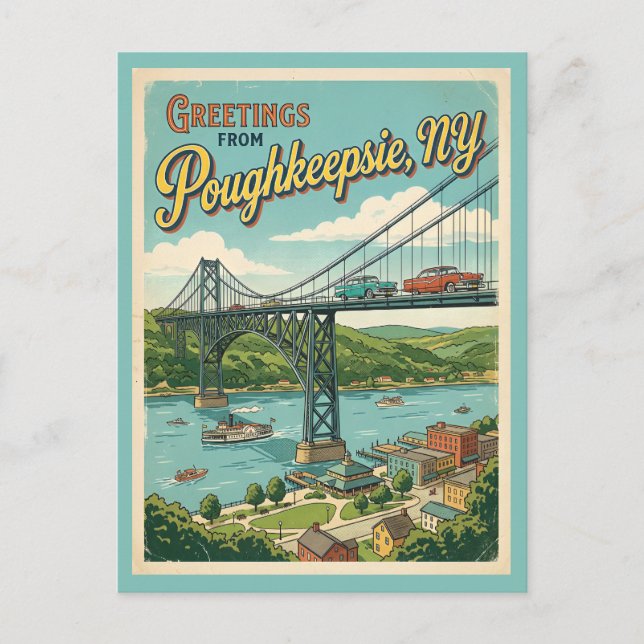 Hälsningar från Poughkeepsie NY Vintage Stil  Vykort (Framsida)
