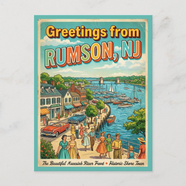 Hälsningar från Rumson NJ Retro vykort (Framsida)