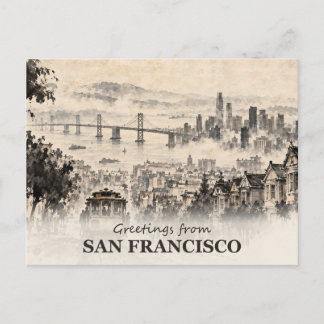 Hälsningar från San Francisco Ink Wash Vykort