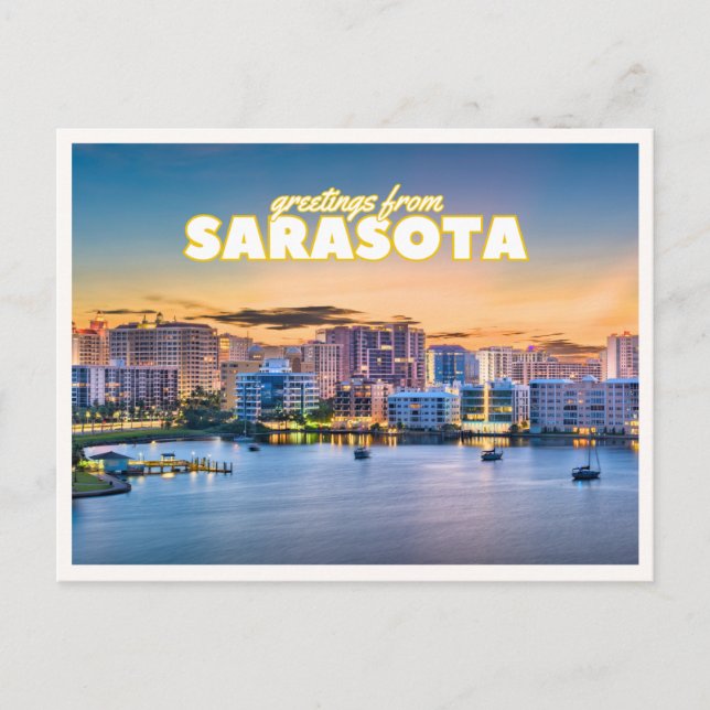 Hälsningar från Sarasota Florida Retro Downtown Vykort (Framsida)