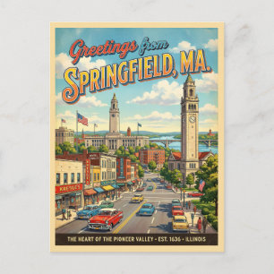 Hälsningar från Springfield MA i vintage-stil Vykort