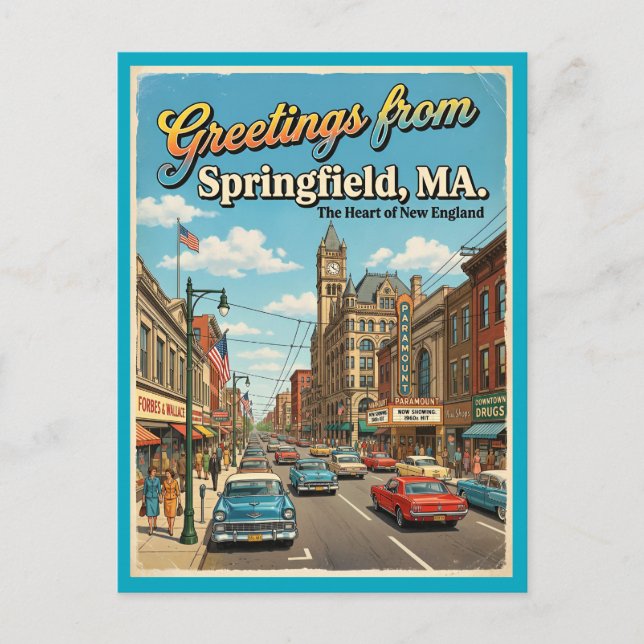 Hälsningar från Springfield MA vykort, 1960-tal  Vykort (Framsida)