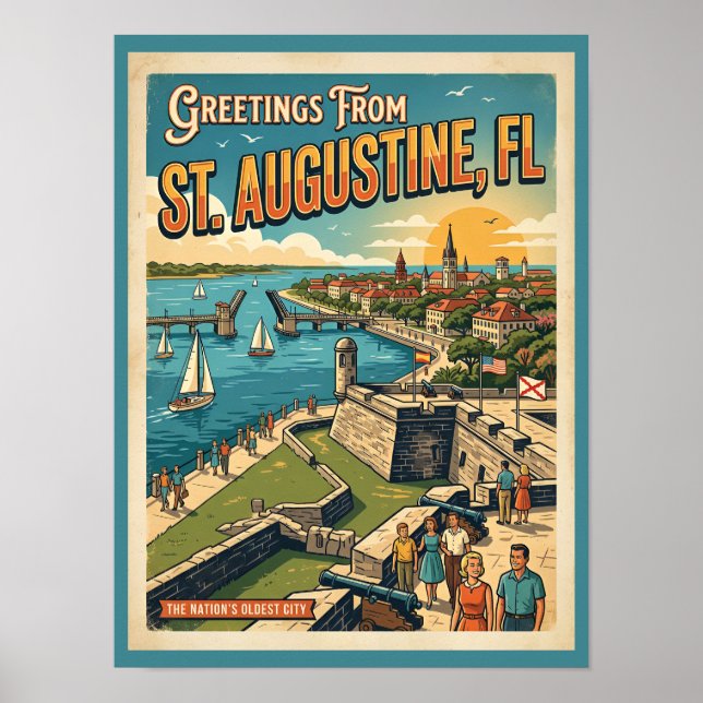 Hälsningar Från St Augustine Retro Poster (Framsidan)