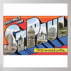 Hälsningar från St Paul Minnesota, vintage Poster