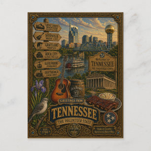Hälsningar från Tennessee Vintage Retro Konst Vykort