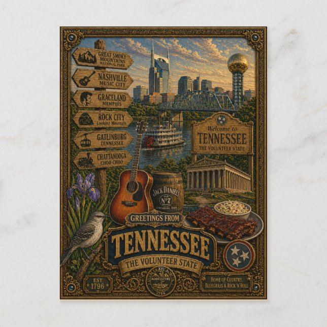 Hälsningar från Tennessee | Vintage Retro Konst Vykort (Framsida)