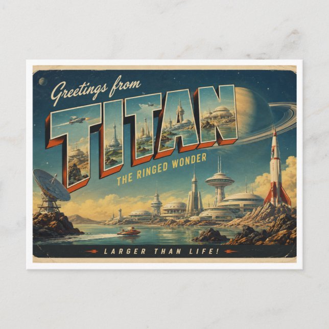 Hälsningar från Titan Retro Sci-Fi Brevkort Vykort (Framsida)