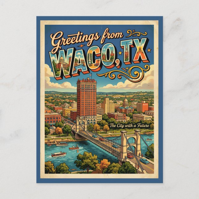 Hälsningar från Waco Texas Vintage-stil vykort  (Framsida)