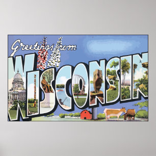 Hälsningar från Wisconsin, vintage Poster