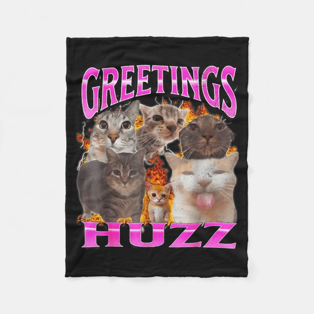Hälsningar Huzz Roligt Katt Meme Bootleg Grafisk H Fleecefilt (Framsidan)