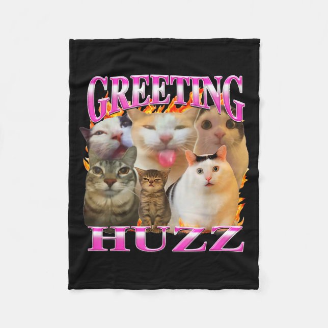 Hälsningar Huzz Roligt Katt Meme Bootleg Grafisk H Fleecefilt (Framsidan)