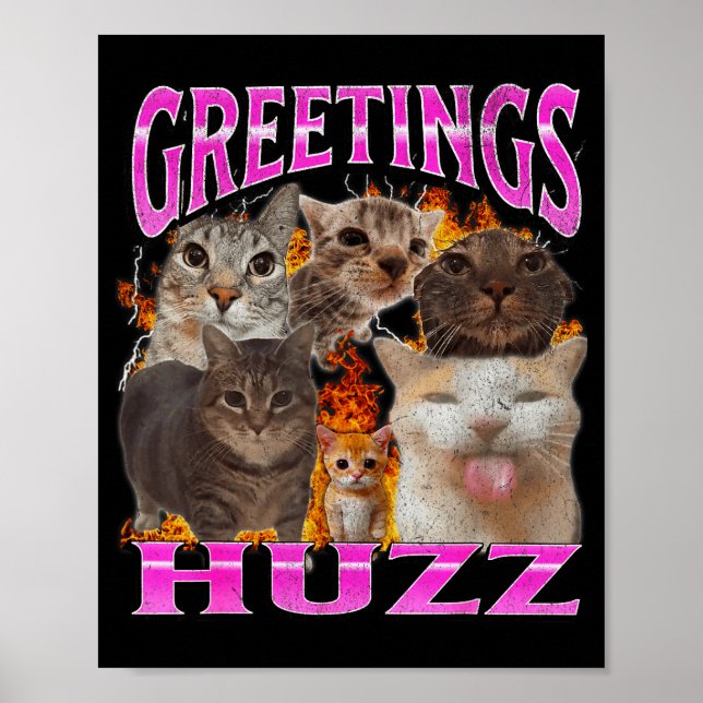Hälsningar Huzz Roligt Katt Meme Bootleg Grafisk H Poster (Framsidan)