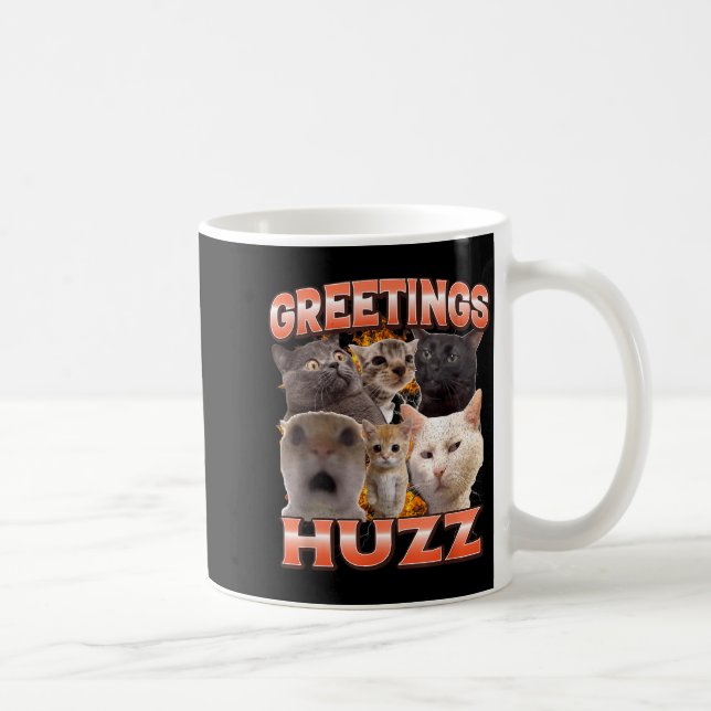 Hälsningar Huzz Roligt Oknutet Katt Meme Bootleg Kaffemugg (Höger)