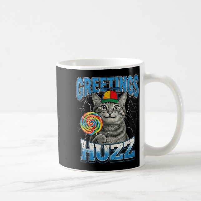 Hälsningar Huzz Rollig Lollip Katt Meme  Kaffemugg (Höger)