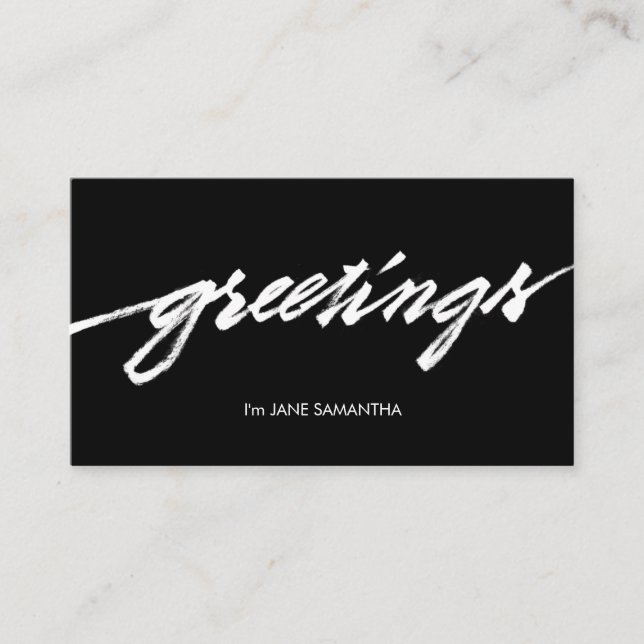 Hälsningar! Minimalistsvart & vitvisitkort Visitkort (Framsida)