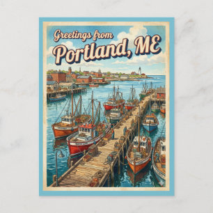 Hälsningar Portland Maine Vintage Stil Vykort