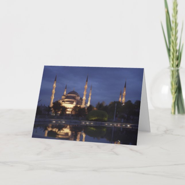 Hälsningkort: blåttmoskén på natten kort (Framsida)