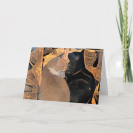 Hälsningkort med katter, grekisk design som är tom kort