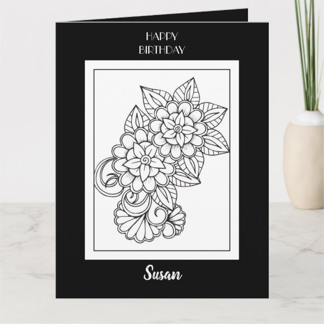 hälsningskort för färgning av Blommigt i grattis p Kort (Framsida)