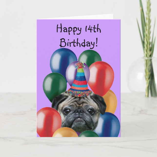 hälsningskort för pug hund i grattis på födelsedag kort (Framsida)