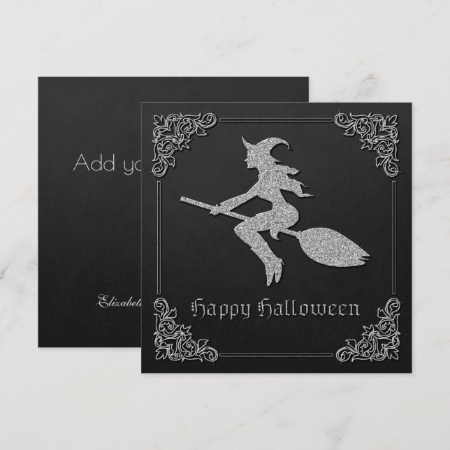 hälsningskort för Silver-flygande Witch Halloween (Fram/baksida)