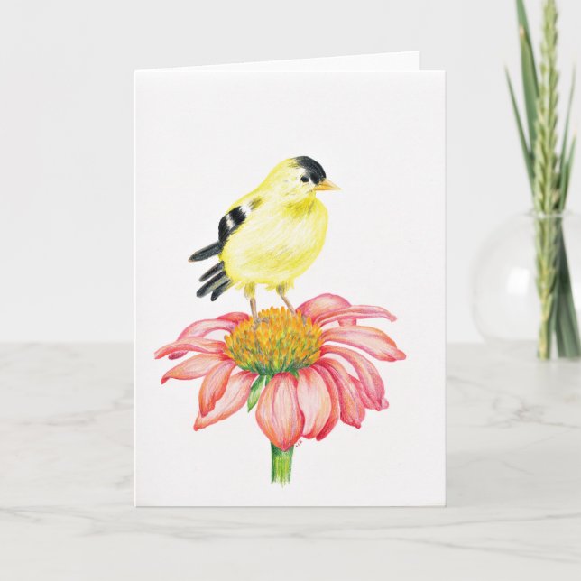 Hälsningskort Goldfinch & Coneflower Kort (Framsida)