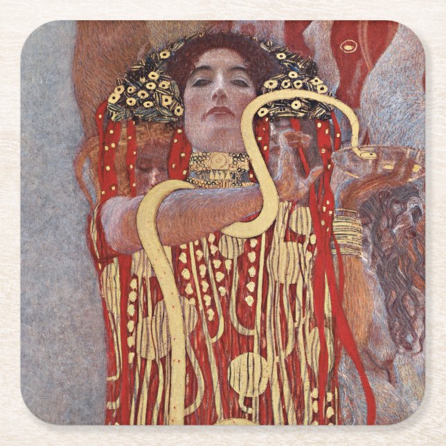 Hälsogudinna, Hygieia (Salus), Gustav Klimt Underlägg Papper Kvadrat (Framsidan)