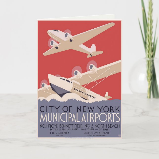 Hälsokort med Vintagens flygplats Poster Kort (Framsida)