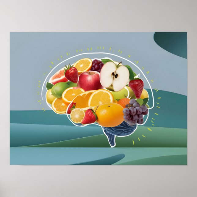 Hälsosam livsstil: hjärnan med frukt Illustra Poster (Framsidan)