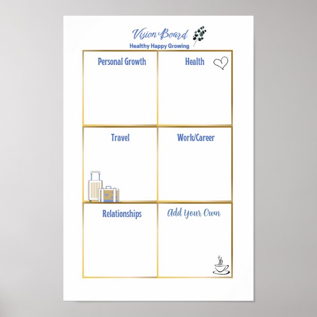Hälsosam Lycklig Growing Vision Board Poster (Framsidan)