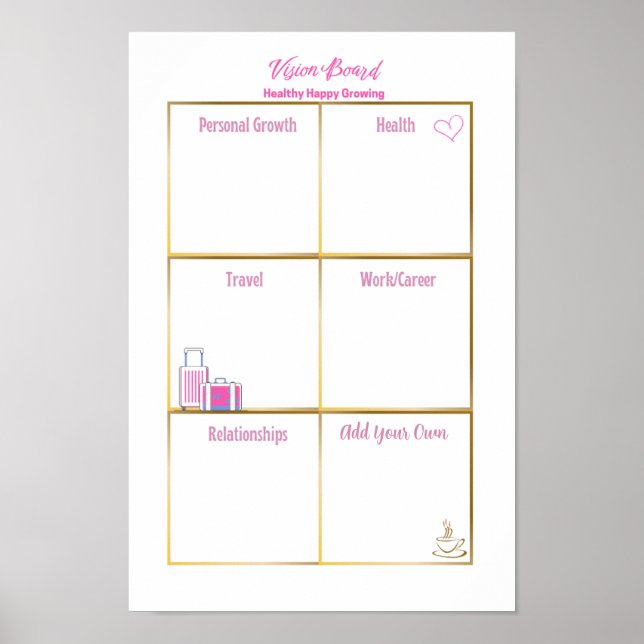 Hälsosam Lycklig inspirerande visionstavla Poster (Framsidan)