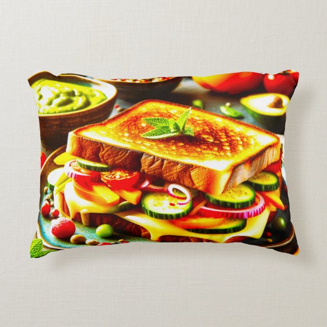 Hälsosam möter indisulgent: en grillad ost-glädje prydnadskudde (Framsidan)