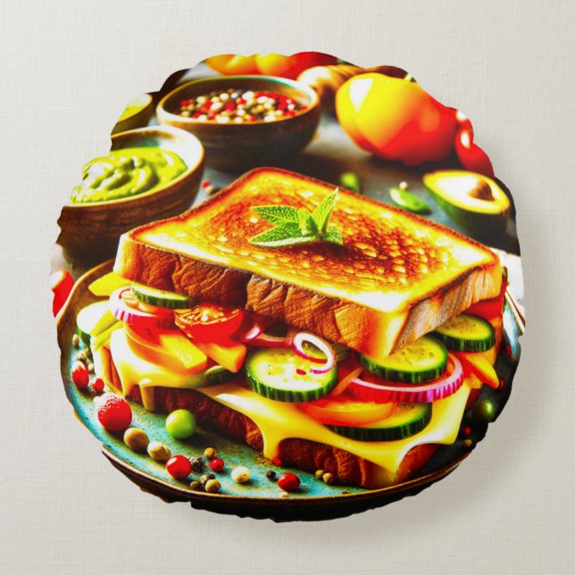 Hälsosam möter indisulgent: en grillad ost-glädje rund kudde (Framsidan)