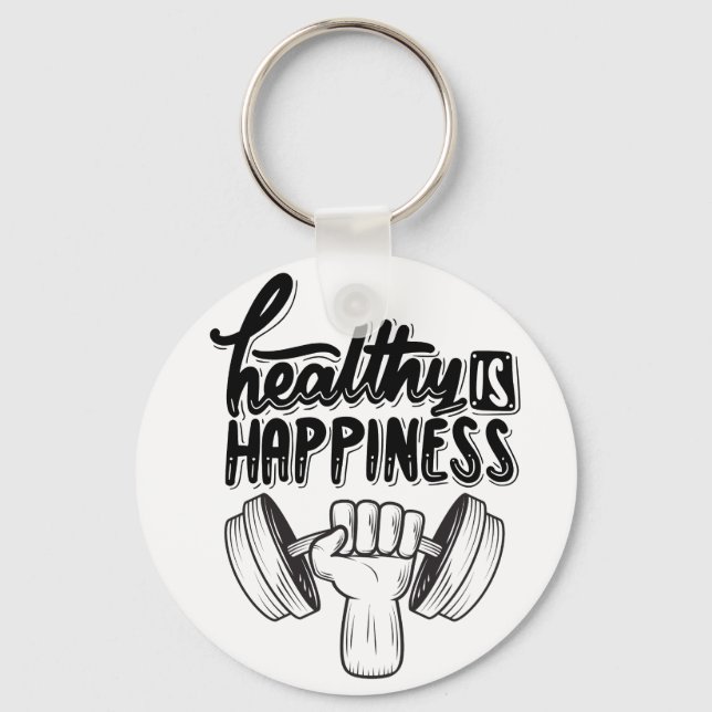 hälsosamt är lycklig gym motivation design nyckelring (Framsida)