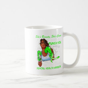 Hälsovårdare Hon Slår dig "Ribbon Black Woman" Kaffemugg