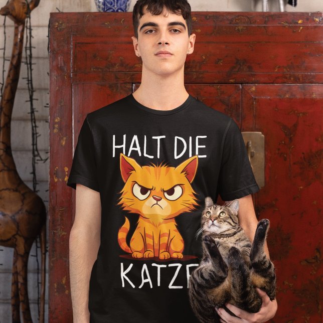 Halt die Katze Wütende Katzencartoon T Shirt (Skapare uppladdad)