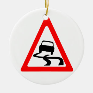 Halt vägvarningssymbol julgransprydnad keramik