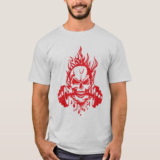 haltere_musculation_tete_mort_flamme_sang_goutte_s t shirt (Framsida)