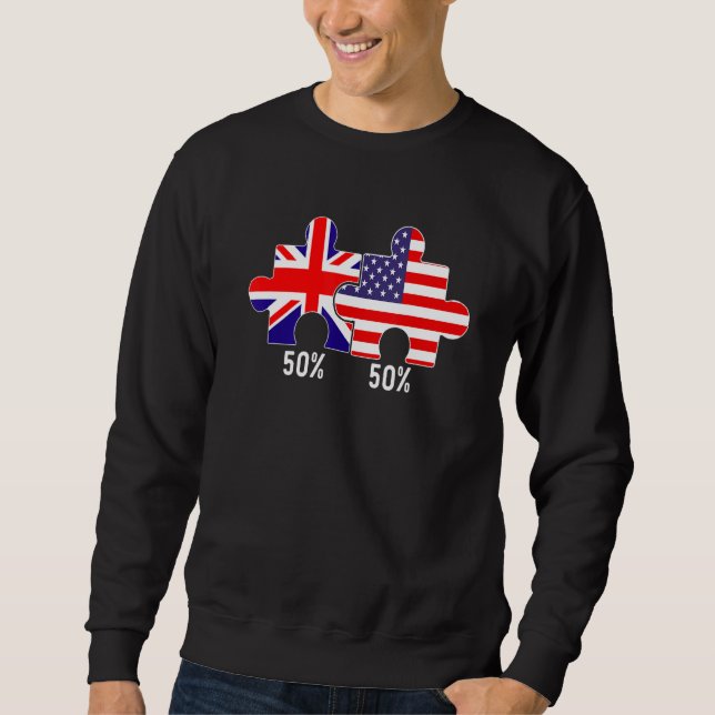 Halv amerikansk halv brittisk flaggkarta kombinera lång ärmad tröja (Framsida)