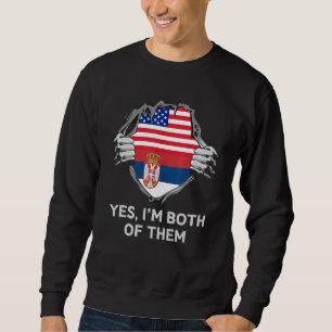 Halv amerikansk halv serbisk USA Serbien flagga he Lång Ärmad Tröja