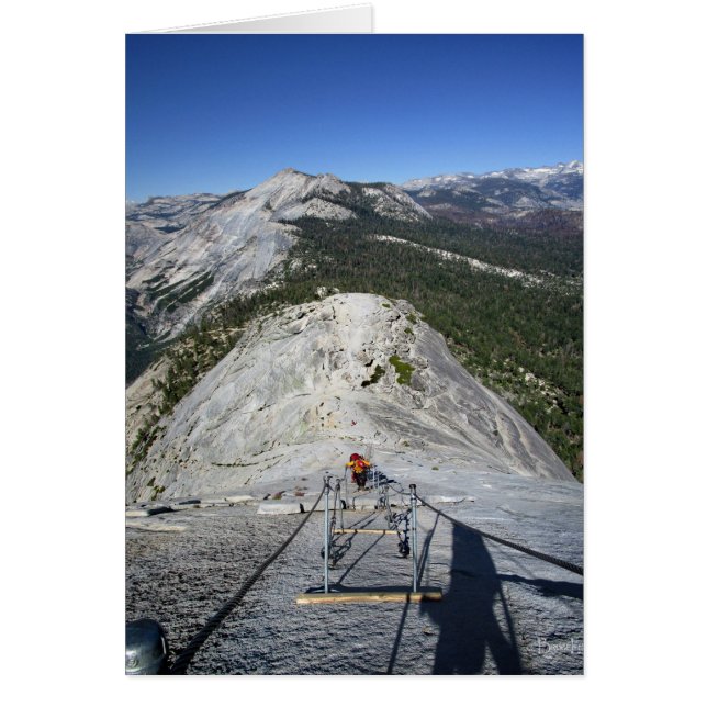 Halv dome Tittar nedåt från kablar - Yosemite Hälsningskort (Framsidan)