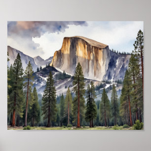 Halv Dome Yosemite National Park Watercolor Poster