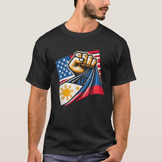 Halv filippino, halamerikanska USA flagga Filippin T Shirt (Framsida)