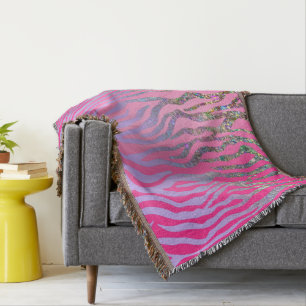 Halv glitter rosa tigertryck filt