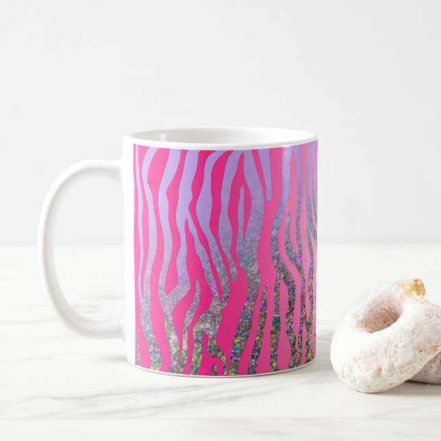 Halv glitter rosa tigertryck kaffemugg (Med munk)