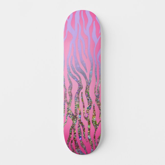 Halv glitter rosa tigertryck mini skateboard bräda 18,5 cm (Framsida)