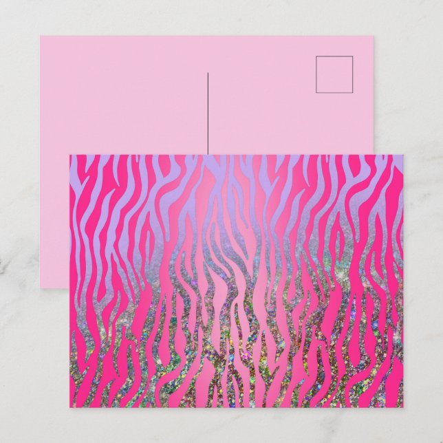 Halv glitter rosa tigertryck vykort (Fram/baksida)