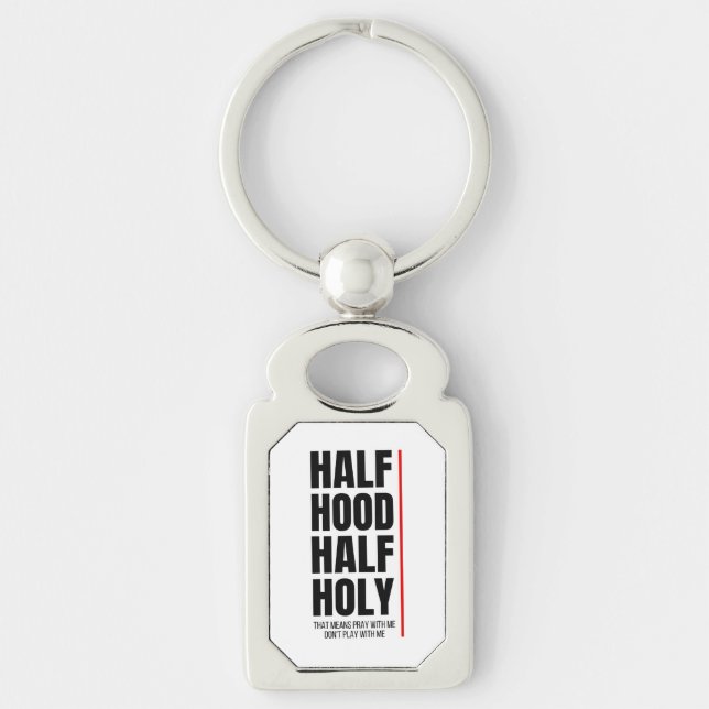 HALV HUva HALVT HELIG Rektangulärt Silverfärgad Nyckelring (Framsidan)